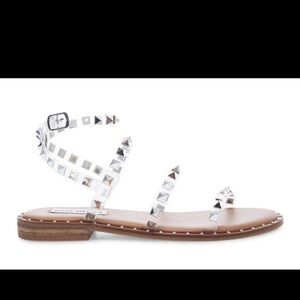 Steve Madden Clear Studded Ankle-Wrap Sandal with Brown Footbed